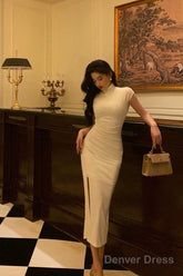 Gorgeous Sheath High Neckline White Date Night Dress Prom Dresses Party Dress Birthday Outfits