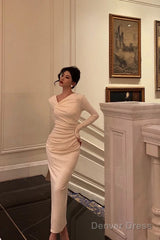 Gorgeous Sheath Long Sleeves Ivory Date Night Dress Long Prom Dresses Birthday Outfits