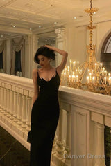 Gorgeous Sheath Spaghetti Straps Black Date Night Dress Prom Dresses Party Dress Birthday Outfits
