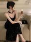 Gorgeous Sheath Spaghetti Straps Black Sequin Prom Dress Birthday Outfits