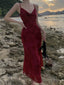 Gorgeous Sheath Spaghetti Straps Burgundy Prom Dress Birthday Outfits