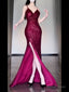 Gorgeous Sheath Spaghetti Straps Burgundy Sequin Long Prom Dress Birthday Outfits