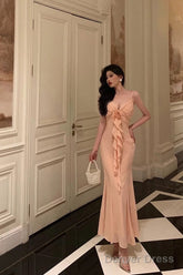 Gorgeous Sheath Spaghetti Straps Pink Chiffon Date Night Dress Prom Dresses Birthday Outfits