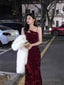 Gorgeous Sheath Spaghetti Straps Wine Red Sequin Prom Dress Birthday Outfits