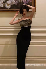 Gorgeous Sheath Strapless Date Night Dress Black Prom Dresses Party Dress Birthday Outfits