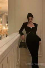 Gorgeous Sheath Strapless Long Sleeves Black Date Night Dress Prom Dresses Birthday Outfit