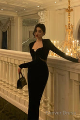 Gorgeous Sheath Strapless Long Sleeves Black Date Night Dress Prom Dresses Birthday Outfit