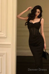 Gorgeous Sheath Straps Date Night Dress Black Prom Dresses Party Dress Birthday Outfits