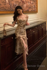 Gorgeous Sheath Straps Date Night Dress Floral Prom Dresses Party Dress Birthday Outfits