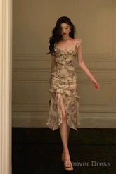 Gorgeous Sheath Straps Date Night Dress Floral Prom Dresses Party Dress Birthday Outfits