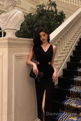 Gorgeous Sheath V Neckline Date Night Dress Black Prom Dresses Party Dress Birthday Outfits