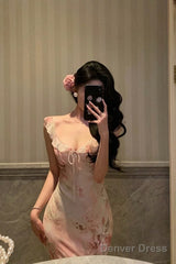 Gorgeous Sheath V Neckline Date Night Dress Floral Pink Prom Dresses Party Dress Birthday Outfits