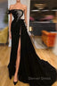Gorgeous Strapless Split Front A Line Prom Dresses With Beading