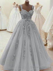 Gorgeous Sweetheart Neck Beaded Gray Lace Prom Dresses