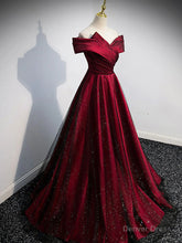 Gorgeous Wine Red Satin Off Shoulder Party Dress , Wine Red Prom Dresses