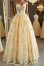 Gorgeous Yellow Lace Appliques Long Prom Dress, Yellow Lace Prom Dress, Yellow Prom Dresses