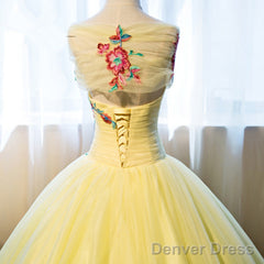Gorgeous Yellow Tulle Ball Gown Sweet 16 Dress, Yellow Quinceanera Dress