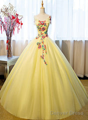 Gorgeous Yellow Tulle Ball Gown Sweet 16 Dress, Yellow Quinceanera Dress