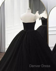 Gothic Black Strapless Quinceanera Dresses Ball Gown