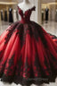 Gothic Red and Black Off the Shoulder Prom Dress
