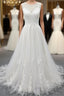 Graceful Long A-line Appliques Tulle Backless Wedding Dresses