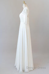 Graceful Long A-line Lace Chiffon Wedding Dresses with Sleeves
