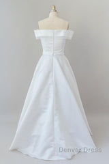 Graceful Long Ball Gown Off Shoulder Satin Wedding Dresses