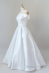 Graceful Long Ball Gown Off Shoulder Satin Wedding Dresses