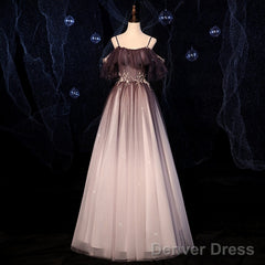 Gradient Off Shoulder Beaded Long Evening Dress, Tulle Prom Dress