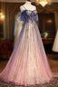 Gradient Pink Sweetheart Floor Length Prom Dress, A Line Gradient Long Prom Dresses