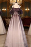Gradient Sweethaert Beaded Tulle Long Prom Dresses, Off Shoulder Gowns