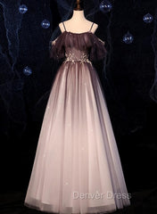 Gradient Sweethaert Beaded Tulle Long Party Dresses, Off Shoulder Gown