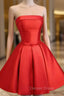Graduation Dress Red Satin Short Prom Dresses With Ruched Skirt