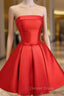 Graduation Dresses Red Satin Short Evening Dresses With Ruched Skirt