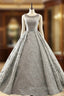 Gray Ball Gowns Backless Appliques Pearls Floor Length Wedding Dresses