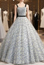 Gray Ball Gowns Straps Star Print Long Quinceanera Dresses