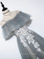 Gray Blue A Line Tulle Lace Long Prom Dress, Gray Blue Graduation Dresses