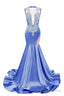 Gray Blue Deep V Neck Mermaid Satin Prom Dresses Sparkly Beaded Pageant Crystals Evening Formal Dresses