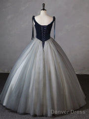 Gray Blue Long Prom Gown, Gray Blue Long Evening Dress
