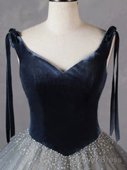 Gray Blue Long Prom Gown, Gray Blue Long Evening Dress