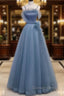 Gray Blue Tulle Long Prom Dress A Line Prom Dress Prom Dress December Wedding Guest Dresses