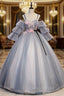 Gray Blue Tulle Spaghetti Straps Appliques Quinceanera Dresses