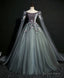 Gray Green Tulle Lace Long Prom Dress Gray Tulle Prom Dresses