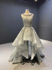 Gray Embroidery Backless Pearls Short Prom Dress