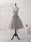 Gray High Neck Lace Chiffon Short Prom Dress Gray Bridesmaid Dresses