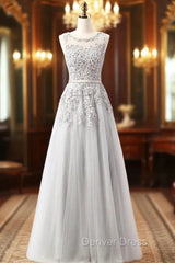 Gray Lace Beading Scoop Sleeveless Bridesmaid Dresses