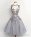 Gray Lace Chiffon Short Prom Gowns, Homecoming Dresses