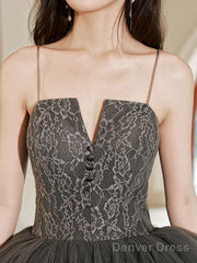 Gray Lace Long Prom Dresses, Lace Formal Gray Graduation Dresses