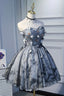 Gray Lace Strapless Short Prom Dress, A Line Sweetheart Neckline Prom Dresses