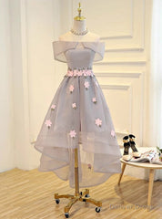 Gray Off the Shoulder Flower Prom Dress